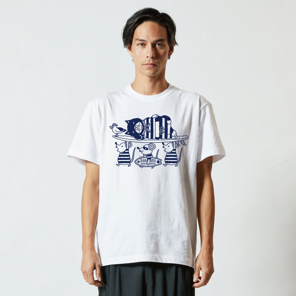 【 ご予約商品 】 鎌倉ねこサロン×ZUCO ASOBI サーフィン&ネズミ ネコおっさんのTシャツ(カラー)