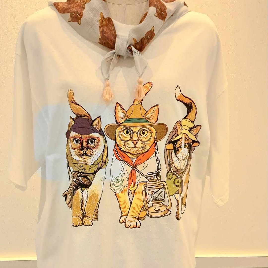 CORISCO Animal Village 前後プリントネコTシャツ キャンプ