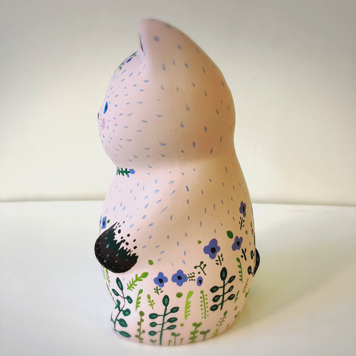 招き猫貯金箱手書き作家もの花柄