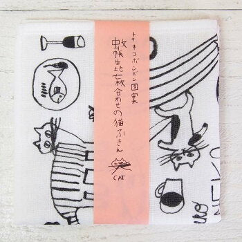 トラネコボンボン 蚊帳生地七枚合わせの猫ふきん
