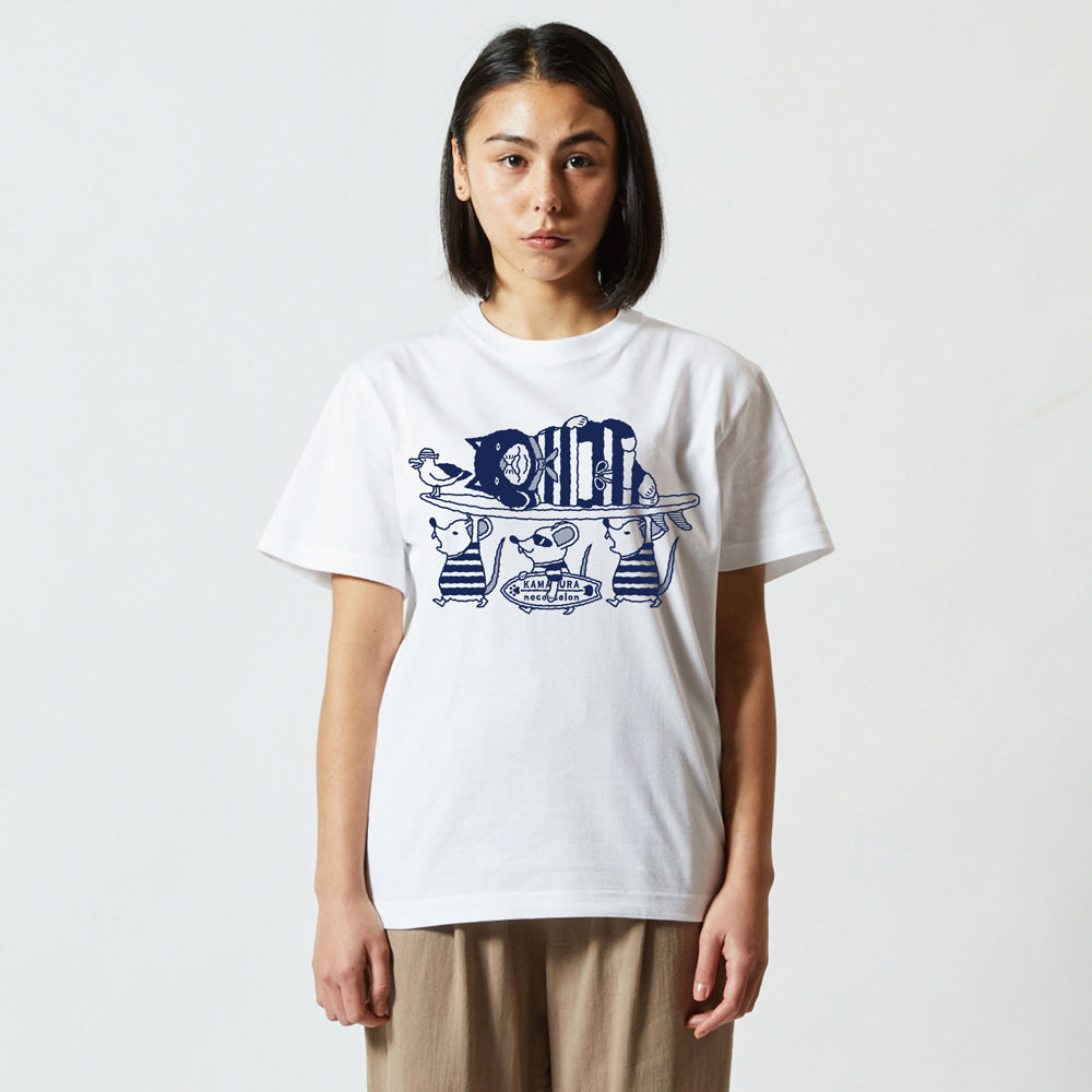 【 ご予約商品 】　鎌倉ねこサロン×ZUCO ASOBI  サーフィン&ネズミ ネコおっさんのTシャツ(カラー)