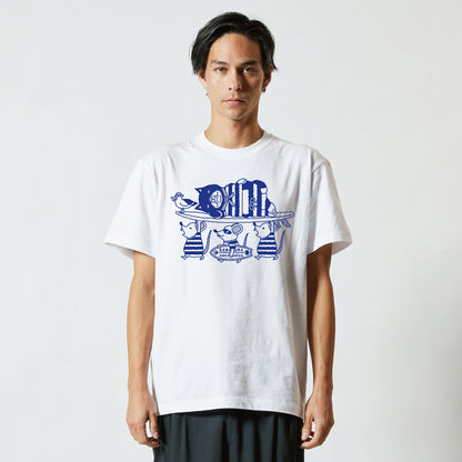 【ご予約商品】鎌倉ねこサロン×ZUCO ASOBI  サーフィン&ネズミ ネコおっさんのTシャツ(ホワイト)