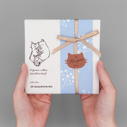 おふとんからでないねこ。 とろける寝顔のにゃんこオーガニックコットンハンカチ【全2色】