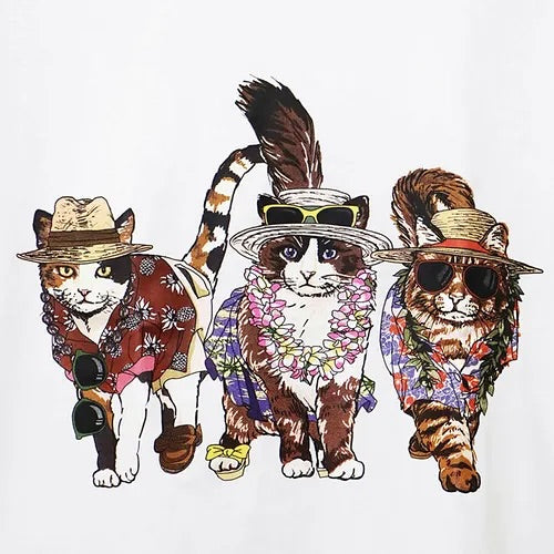 【 7月下旬入荷予定の為ご予約品となります 】　CORISCO Animal Village 前後プリントネコTシャツ リゾート