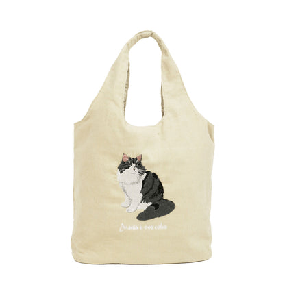 【クロネコは11月中旬頃入荷予定】コーデュロイアニマル刺繍トートバッグ