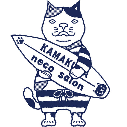 鎌倉ねこサロン×ZUCO ASOBI  サーフィン ネコおっさんのTシャツ（ホワイト）