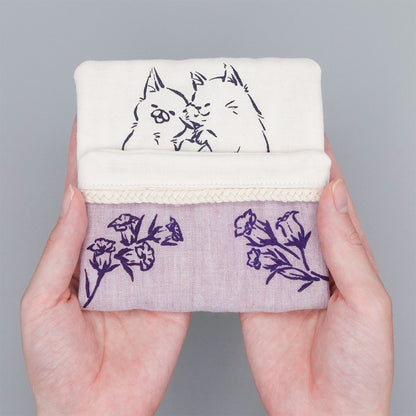 おふとんからでないねこ。 とろける寝顔のにゃんこオーガニックコットンハンカチ【全2色】
