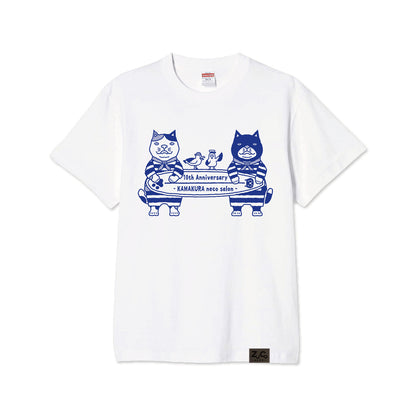10周年限定！　鎌倉ねこサロン×ZUCO ASOBI  サーフィン ネコおっさんのTシャツ（ホワイト）