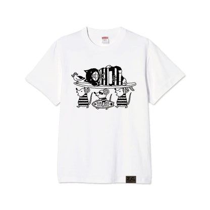 【ご予約商品】鎌倉ねこサロン×ZUCO ASOBI  サーフィン&ネズミ ネコおっさんのTシャツ(ホワイト)