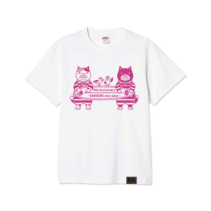 10周年限定！　鎌倉ねこサロン×ZUCO ASOBI  サーフィン ネコおっさんのTシャツ（ホワイト）