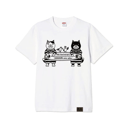 10周年限定！　鎌倉ねこサロン×ZUCO ASOBI  サーフィン ネコおっさんのTシャツ（ホワイト）