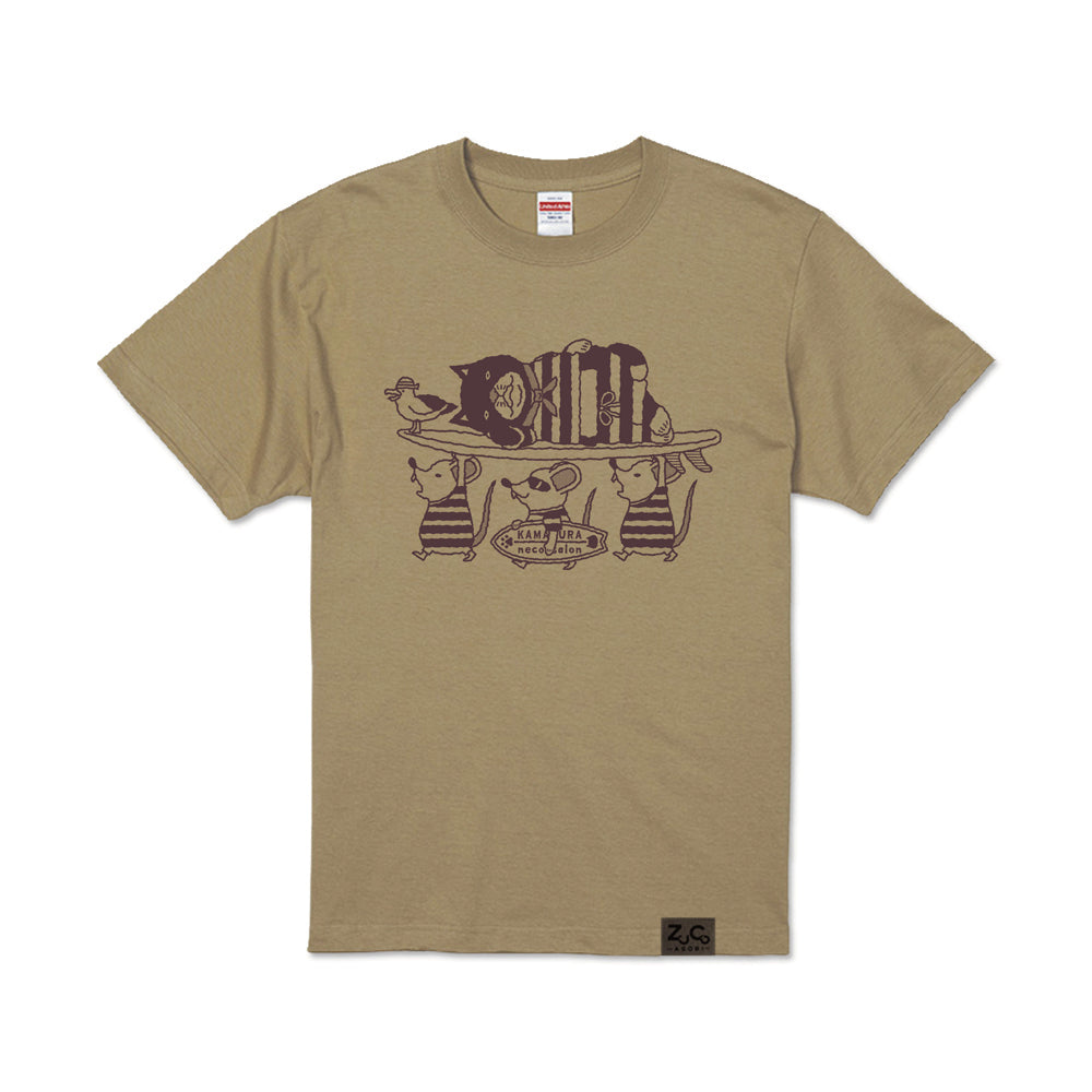 【 ご予約商品 】　鎌倉ねこサロン×ZUCO ASOBI  サーフィン&ネズミ ネコおっさんのTシャツ(カラー)
