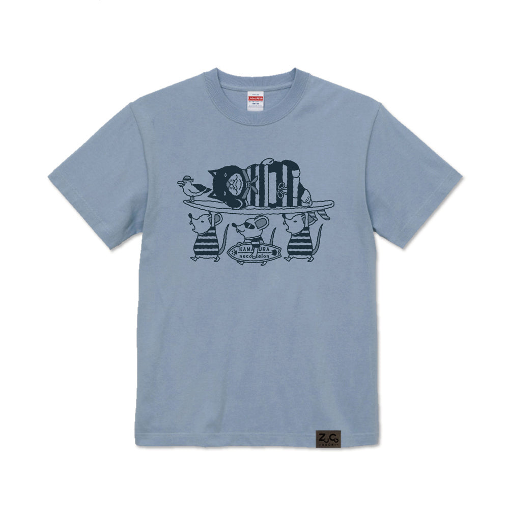 【 ご予約商品 】　鎌倉ねこサロン×ZUCO ASOBI  サーフィン&ネズミ ネコおっさんのTシャツ(カラー)