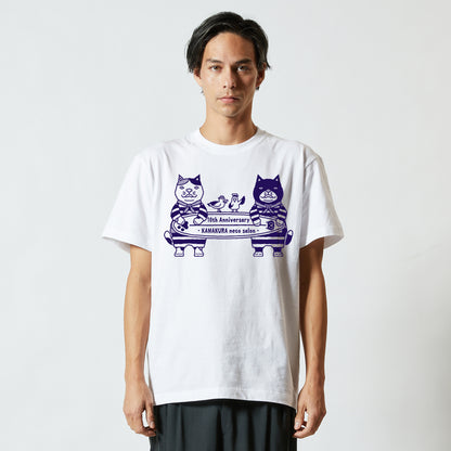 10周年限定！　鎌倉ねこサロン×ZUCO ASOBI  サーフィン ネコおっさんのTシャツ（ホワイト）
