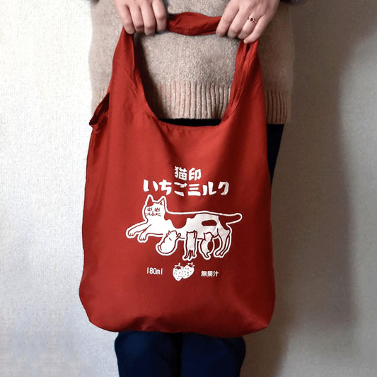 猫印いちごミルクお遣い袋（エコバッグ）