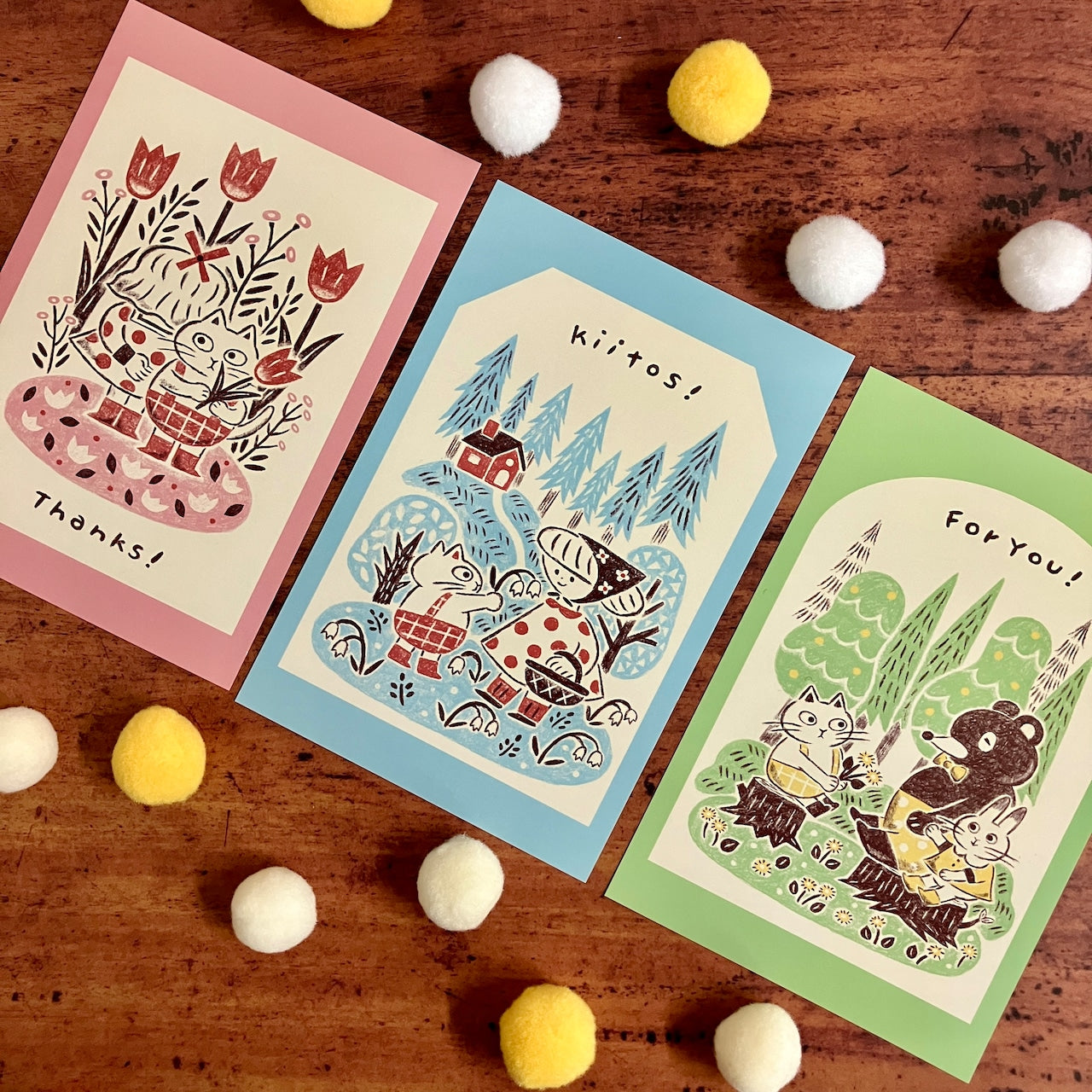 【れんこん社】shironeko postcard (kiitos!)   (国分寺店)