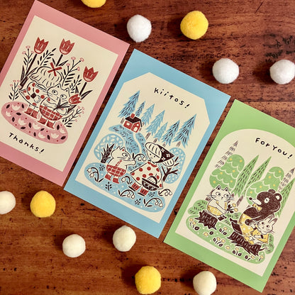 【れんこん社】shironeko postcard (kiitos!)   (国分寺店)