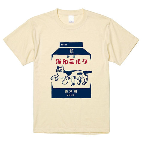 猫印ミルク パックTシャツ アイボリー【M/L】