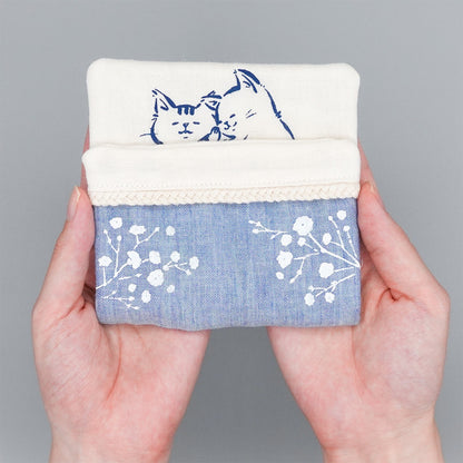 おふとんからでないねこ。 とろける寝顔のにゃんこオーガニックコットンハンカチ【全2色】