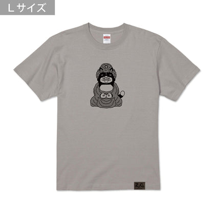 【 ご予約商品 】 鎌倉ねこサロン×ZUCO ASOBI  大仏ネコおっさんのTシャツ（ライトグレー）