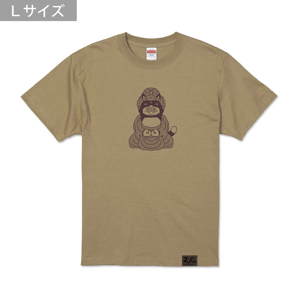 【 ご予約商品 】 鎌倉ねこサロン×ZUCO ASOBI  大仏ネコおっさんのTシャツ（サンドカーキ）