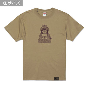 【 ご予約商品 】 鎌倉ねこサロン×ZUCO ASOBI  大仏ネコおっさんのTシャツ（サンドカーキ）