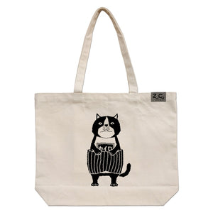 ZUCO ASOBI ネコおっさんのポケット付キャンバストートバッグ【全10柄】
